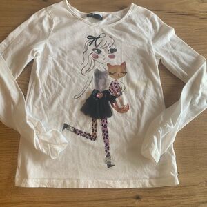 Gap Kids Long Sleeve‎ TuTu Kitty Tee Shirt White Black Girls XL Preloved